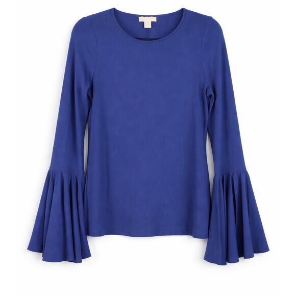 Michael Kors Bell-Sleeve Top True Navy Blue Small Quiet Luxury Minimalist - Picture 2 of 5